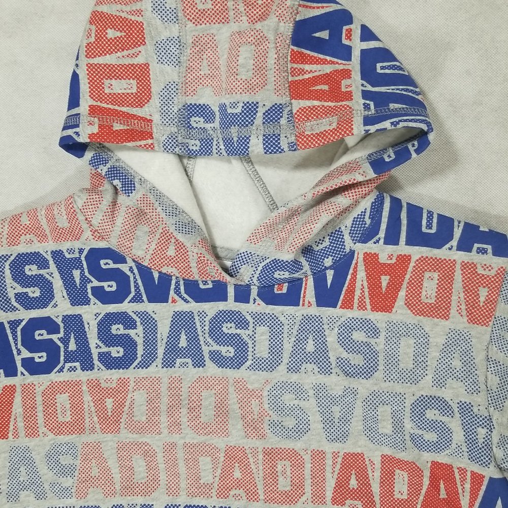 Adidas Boys Size Large Hooded Sweatshirt Pullover Grey Pockets Drawstring Logo - Picture 3 of 4